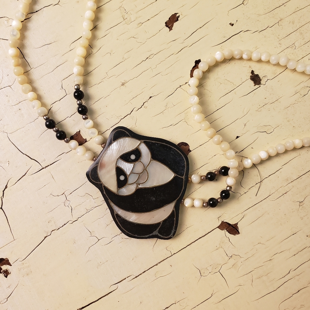 Vintage Panda Necklace With Beads